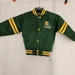 Vintage Kids Green Packers NFL Football Bomber Jacket Chalk Line Green‎ Bay Sz 4